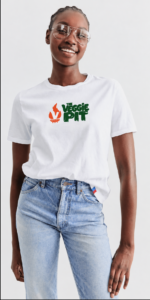 Updated Veggie Pit logo on white tee-3
